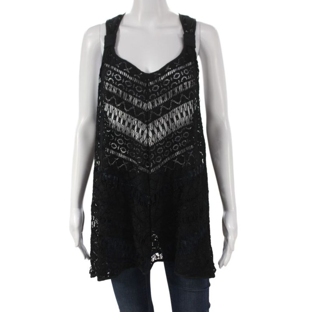 Milly Cabana Women Tunic Tank Sleeveless Scoop Neck Geometric Black Size S